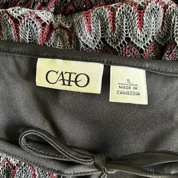 Cato Women's Long Sleeve Ripple Blouse w/ Tie Keyhole Neckline, Small - Picture 4 of 6